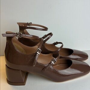 Anthropologie Vicenza NWOT Triple-Strap Chocolate Brown Mary Jane Heels US 8